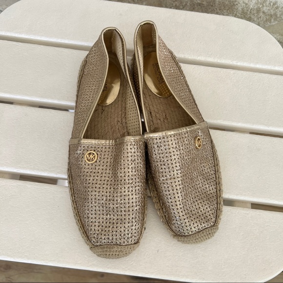 Michael Kors Kendrick espadrilles flats gold leather perforated metallic 8.5 - Picture 8 of 11
